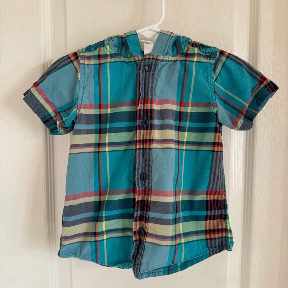 Tea Collection Plaid Hooded Button-Front Shirt Size 2T